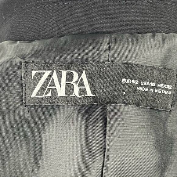 Zara Single Breasted Black Long Classic Fit Blazer Jacket Shoulder Pads Size 10 - Picture 12 of 14